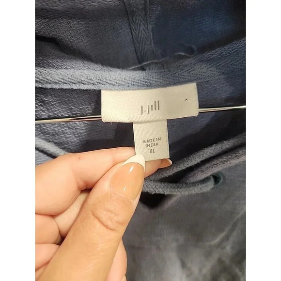 J. Jill Lace Up Long Sleeve Pullover Hoodie Blue Sz XL Terry Oversized Cotton - Picture 2 of 8